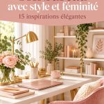 Bureau féminin élégant avec des accessoires de décoration soignés
