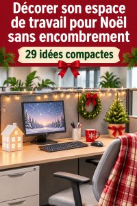 Bureau décoré de manière festive pour Noël avec des éléments minimalistes.