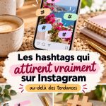 Un smartphone affichant des hashtags Instagram populaires