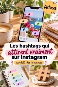 Un smartphone affichant des hashtags Instagram populaires