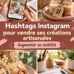Un collage d'images de créations artisanales bien mises en avant avec des hashtags Instagram.