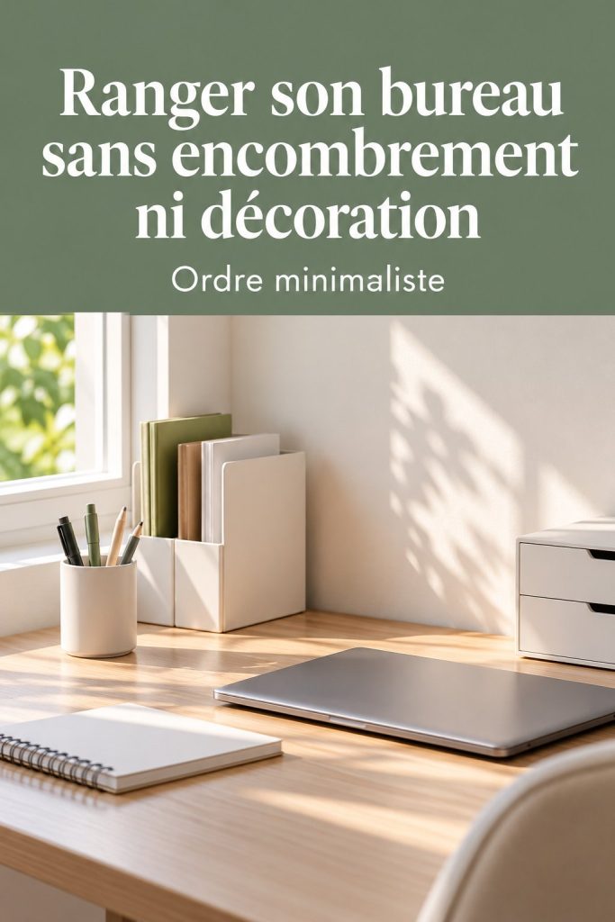 Bureau minimaliste bien organisé avec des éléments de rangement fonctionnels.